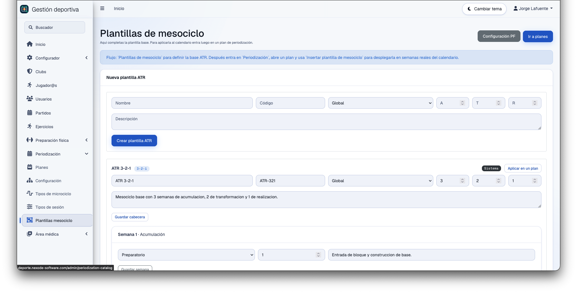 Planificación de sesiones en Deporte
